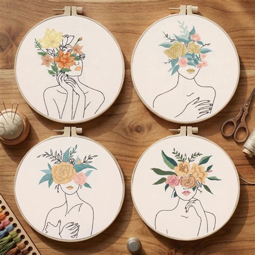 Kit de broderie d'art au trait féministe - Projet de bricolage pour débutants floral femme - Etsy France