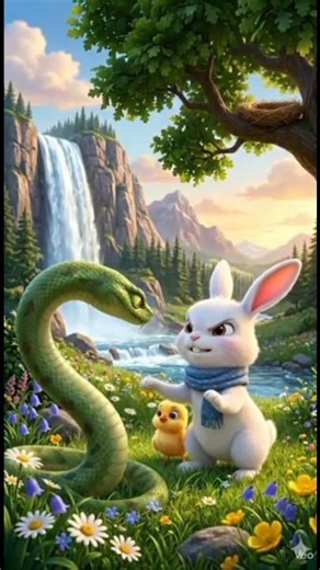 Bunny save little bird from snake #aishorts #cartoon #bunny #snake