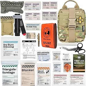 RHINO RESCUE IFAK Trauma Kit with C-A-T Tourniquet for Wound Care, Tactical First Aid Kit Molle Pouch for Military, Combat, Car, Camping, Hiking, Travel(Camouflage)