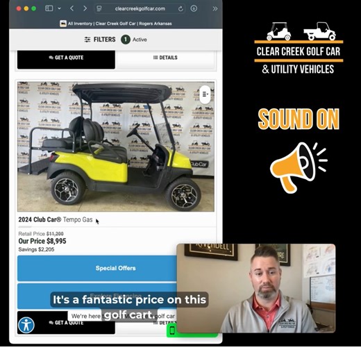 Know what you're getting into 🇺🇸 2024 Club Car Tempo 4 Passenger gas ✅ LED headlights taillights ✅ Folding windshield ✅ Premium seats ✅ 10" aftermarket wheels ✅ Folding rear seat ➡️ $8,995 💻 https://www.clearcreekgolfcar.com/Pre-owned-Inventory-2024-Club-Car-Golf-Cart-Tempo-Gas-Rogers-AR-17415916?ref=list | Clear Creek Golf Car & Utility Vehicles