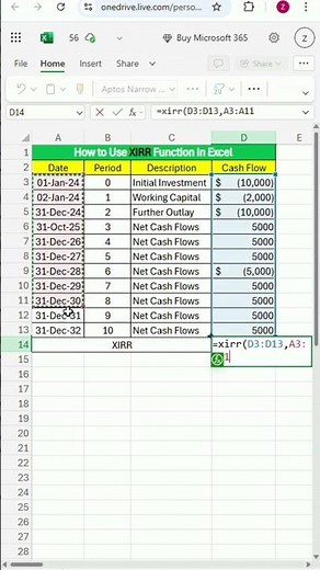 how to use XIRR formula in Microsoft Excel #excel #xirr #excelformula #shorts
