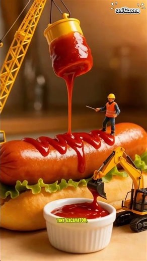 Tiny Builders, Big Hotdog 🌭🏗️ #shorts #food #hotdog #tinyworkers