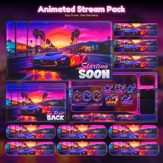 Retro Drive Overlay Animated Stream Package: Twitch Overlay, Youtube, Kick | Neon Overlays - Etsy