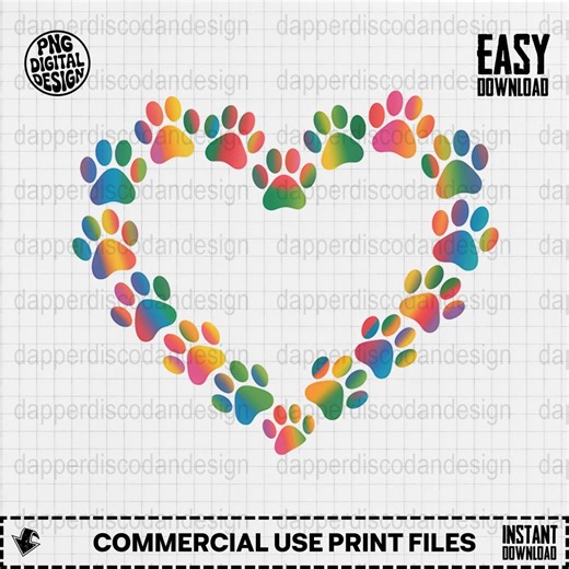 Rainbow Paw Print Heart PNG, Pet Lover Pride Art, Colorful Animal Paw Love Design, Dog Cat Valentine Clipart - Etsy