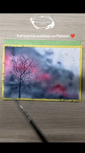 Watercolor tutorials and affordable art ❤️ on Instagram: "I bet you can paint this too! Head over to Patreon for the full tutorial and let me show you how ❤️ . . Paper: Baohong coldpressed Paints: Mijello Mission Gold Indigo and Van Gogh Carmine. Dr ph Martins bleed proof white Brushes: Silver Black Velvet & Da Vinci Maestro . . #watercolorforbeginners #watercolornightsky #watercolorsnow #watercolortutorial"