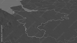 Cheshire West and Chester, administrative county with its capital, zoomed and extruded on the bilevel map of England in the conformal Stereographic projection. Animation 3D