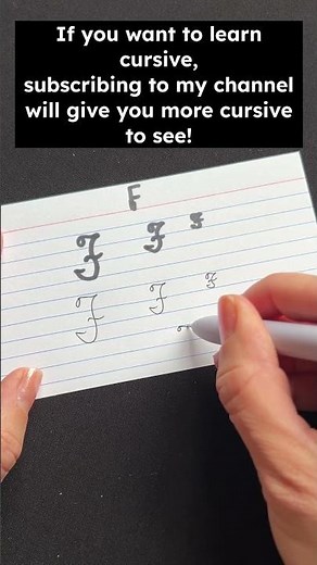 Cursive capital F in multiple sizes, with word example