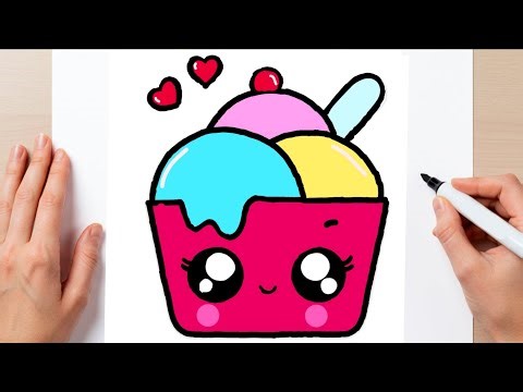 How to Draw a Cute Strawberry Vanilla Cup Ice Cream Easy for Kids and Toddlers!