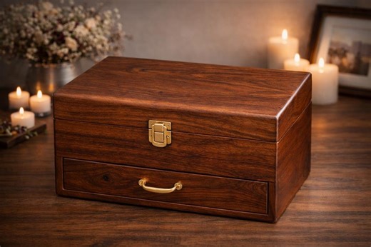 Wooden Memorial Keepsake Box With Drawer | Velvet Lined Memory Box for Loved One - Etsy