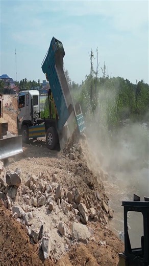 EP.195 Wow!! Incredible Bulldozer Komatsu D31P Pushing Stone & 5T Trucks Unloading #pnmachines