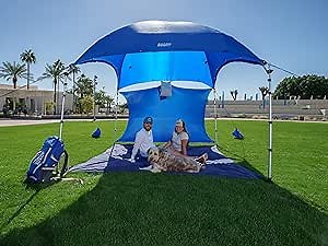 Basecamp Pop up Beach Tent Sun Shelter | 9.5x6.5 Ft Beach Cabana, Portable Sun Shade Canopy, Outdoor Camping Canopy, Beach, Picnic, Backyard, Pool | Converts to Hammocks, Grass Anchors