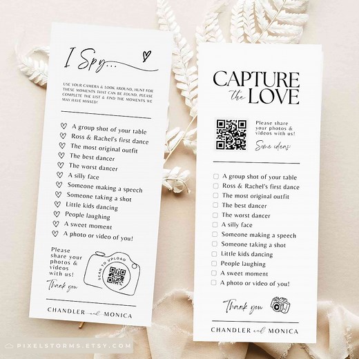 I Spy Wedding Game Capture the Love Photo Scavenger Hunt Wedding Game Card - CHECKLIST PDF Download Canva Camera QR Code Template #SA01 - Etsy