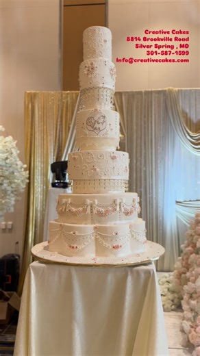 Extravagant Wedding Cake #dmvcakes #womanownedbusiness #cakeart #fondant #womanowned #dmv #weddingcake, #delicate | Creative Cakes, Inc.