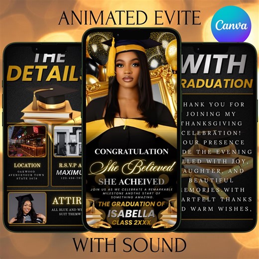 Graduation Invitation With Sound, Digital Graduation Party Invite, Congrats to the Grad Flyer, Class of 2026 Evite, Grad Announce, DIY Canva - Etsy