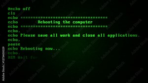 Computer screen animation of DOS rebooting warning text information Stock Video