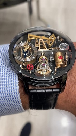 The Jacob & Co. Oil Pump modernizes the traditional automaton with two Oil Derrick animations moving on-demand #jacobandco #watches #luxury #oil #oilfield