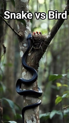 Snake Attacks Baby Birds! Brave Mother Fights Back! #shorts #wildlife #Snake #birds #aivideo #forest