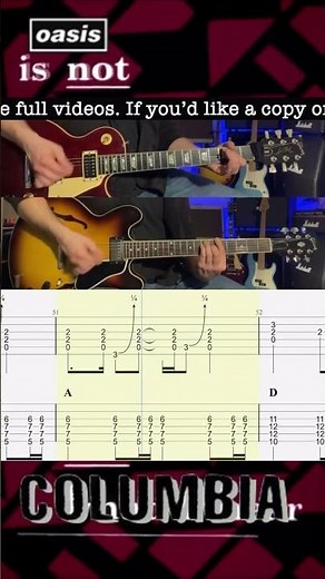 Columbia - Oasis - Noel Gallagher - Lead & Rhythm Guitar - Lesson - Rolling Tab - Cover