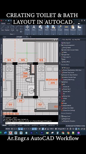 Creating toilet & bath layout in AutoCAD in less than a minute. #AutoCAD, #autocaddesign, #autocaddrawing, #Onlinetraining, #Autocadtutorial, #Autocadtips, | Caddemy