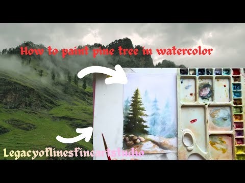 Paint pine tree in watercolor with easy method| easy landscape painting