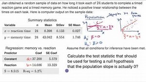 Calculating t statistic for slope of regression line