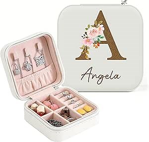 Personalized Jewelry Box - Custom Travel Jewelry Case, Bridesmaid Gifts, Mini Jewelry Holder Organizer, Personalized Gifts for Women Her Girlfriend Mom Girls for Christmas Valentines Birthday Wedding