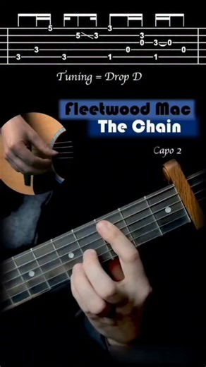 Armin Strato Rahmani on Instagram‎: "FleetWood Mac (The Chain) Guitar Lesson + Tab Drop D Tuning and Capo on 2nd Fret ❗️Basically, the recorded song is played in Em, with the guitar being tuned to double drop D, and then a capo on the second fret. But if you just double drop D tune your guitar and don't put the capo on, you'll have transposed the track to Dm, look at his live performances. @arminstrato @arminstrato @arminstrato . . . . . . #ArminStrato #Guitar #GuitarLesson #GuitarPlayer #BluesG