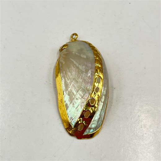 Polished Abalone Shell Pendant - Gold Electroplated Edge - Iridescent MOP Charm - Etsy