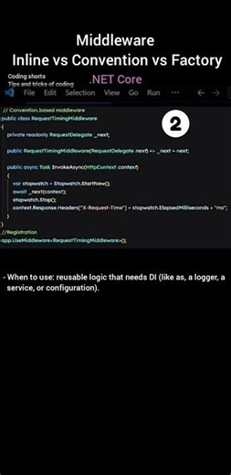 Middleware Inline vs Convention vs Factory in .NET Core #dotnetcore #coding #shorts #programming