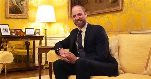 Prince William amused by drawing of him made by 10-year-old boy highlighting beard and receding hairline