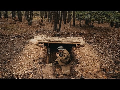 Building dugout survival shelter - Bushcraft log roof, sandbags | ww2 style