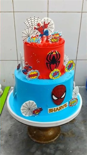 Spiderman Theme Birthday Cake 🕷️🔥 2 Tier Superhero Cake Design#shorts #cake
