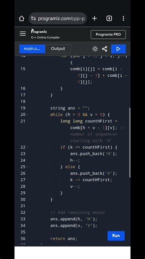 C++ Program to Find Kth Lexicographically Smallest Path | Bob’s Destination Problem Solution