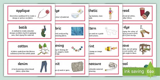 Textiles Key Word Cards