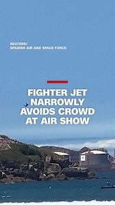 76K views · 463 reactions | A video verified by Reuters shows the moment when a Spanish F-18 fighter jet was forced to perform "evasive maneuvers" to avoid crashing into attendees during the Gijón Air Festival. The military praised the pilot's actions which ensured the safety of the attendees. | CNN International | Facebook