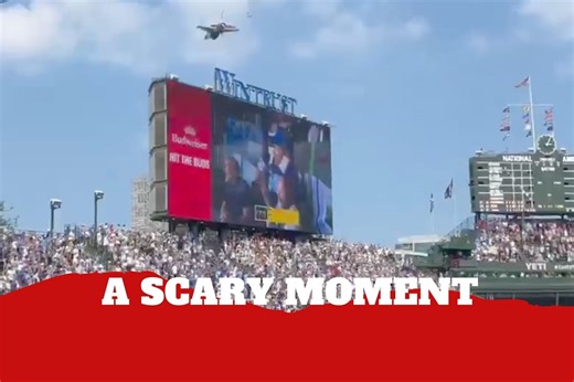 Chicago Cubs players and fans get the fright of their lives when jets fly over them during a game