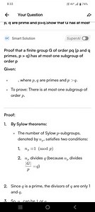 Proof that a finite group G of order pq (p and q primes, p > q)... | Filo