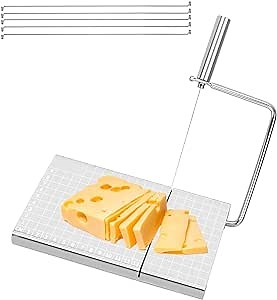 Winb Cheese Slicer & Cheese Cutter | Stainless Steel cheese slicer with 5 Replacement-wires | Cheese Cutter for Block Cheese Metal Cheese Slicer Cutting