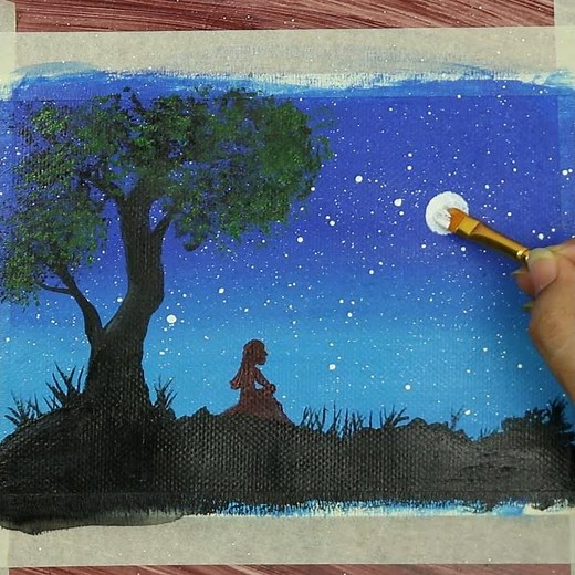 How to Paint a Silhouette using Acrylic / Girl Sitting Under Tree Painting / Draw Silhouette #shorts
