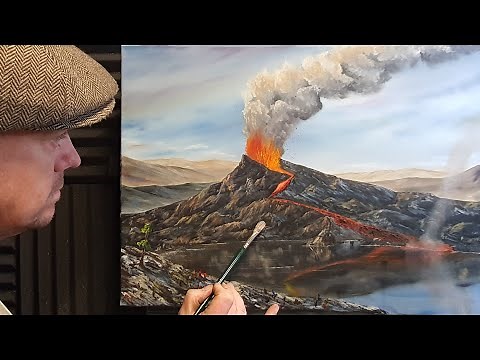 Volcano Eruption Painting | step by step art tutorial / lava fountain