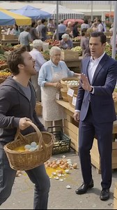 AT THE FARMERS’ MARKET, A TROUBLEMAKER CONFRONTED AN ELDERLY WOMAN—BUT A STRANGER IN A SUIT EXITING HIS SUV LEFT EVERYONE SPEECHLESS. Grandma May stood behind her little table, two baskets of fresh eggs lined up neatly. “Fresh from my hens! Come get ’em while they last!” she called out with a smile. Then came Ricky — the local troublemaker. “Hey, Grandma,” he said with a smirk, “how about you sell me these for my price?” “I’m already selling them cheap, sweetheart,” she said softly. Ricky leaned