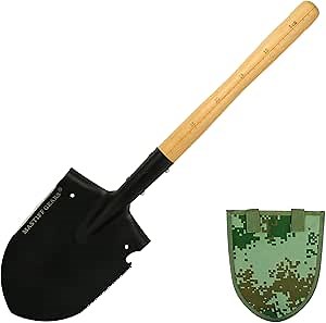 MASTIFF GEARS Shovel with Hardwood Handle, Compact Outdoor Gear for Camping, Fishing, Hunting, Gardening, Emergency Tool, Excel in Digging, Entrenching, Light-Duty Chopping, Cutting (Knight Shovel)