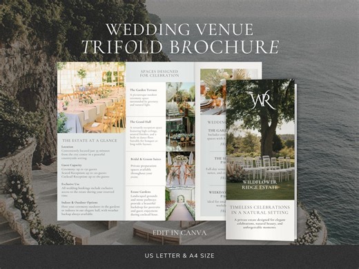 Wedding Venue Brochure, Trifold Canva Template, Printable Venue Hire Marketing Asset for Estates, Garden Spaces, Party Event Venue Business - Etsy