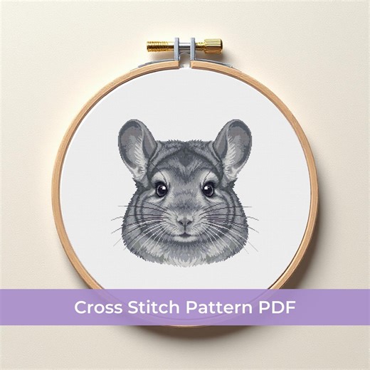 Chinchilla Cross Stitch Pattern PDF - Realistic Animal Portrait - Modern Needlepoint Design - Small Pet Lover DIY Gift - Instant Download - Etsy