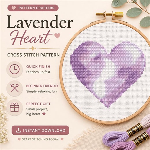 Lavender Heart Cross Stitch Pattern - Instant Download - Etsy