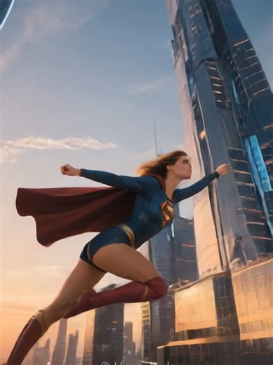 Superwoman Soars Through a Futuristic Cityscape