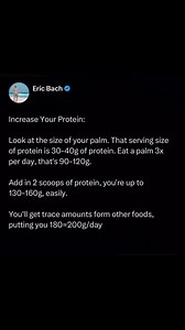 this is what to do if you want to get more protein in your diet to build muscle and lose fat: The evidence is CLEAR when it comes to building muscle and losing fat: you should be getting .82-1g of protein per pound of body weight. 150 lbs 135-150g of protein. If you struggle to track, use the “palm” method from Precision Nutrition. Unless you have tiny hands like that old Burger King Whopper commercial, the “palm” of your hand is similar to the equivalent of a serving of protein relative to your