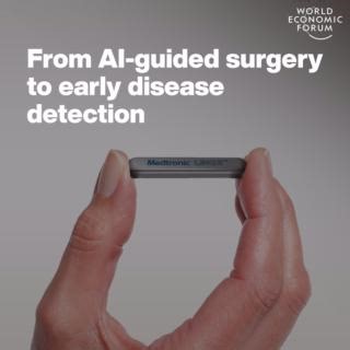 5 exciting #innovations in #medical care, explained by Geoff Martha​​, Chairman and CEO of Medtronic Globally, 4.5 billion people lack access to essential #healthcare services. #AI could help bridge that gap. Learn more in the World Economic Forum white paper The Future of AI-Enabled Health: Leading the Way: https://ow.ly/SECG50VmifG #Surgery #AFib #Stroke #Cancer #DigitalHealth | World Economic Forum