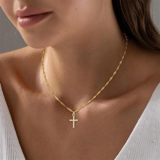18K Gold Plated Cross Necklace | Stainless Steel, Waterproof, Non-tarnish Faith Jewellery - Etsy