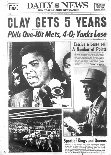 Muhammad Ali was convicted for draft evasion and sentenced to five years in prison in 1967